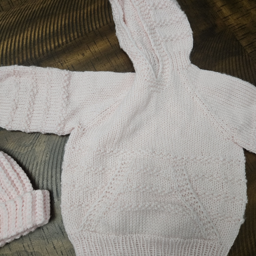 Charming Pink Knit Baby Hoodie and Hat Set - Picture 2 of 3